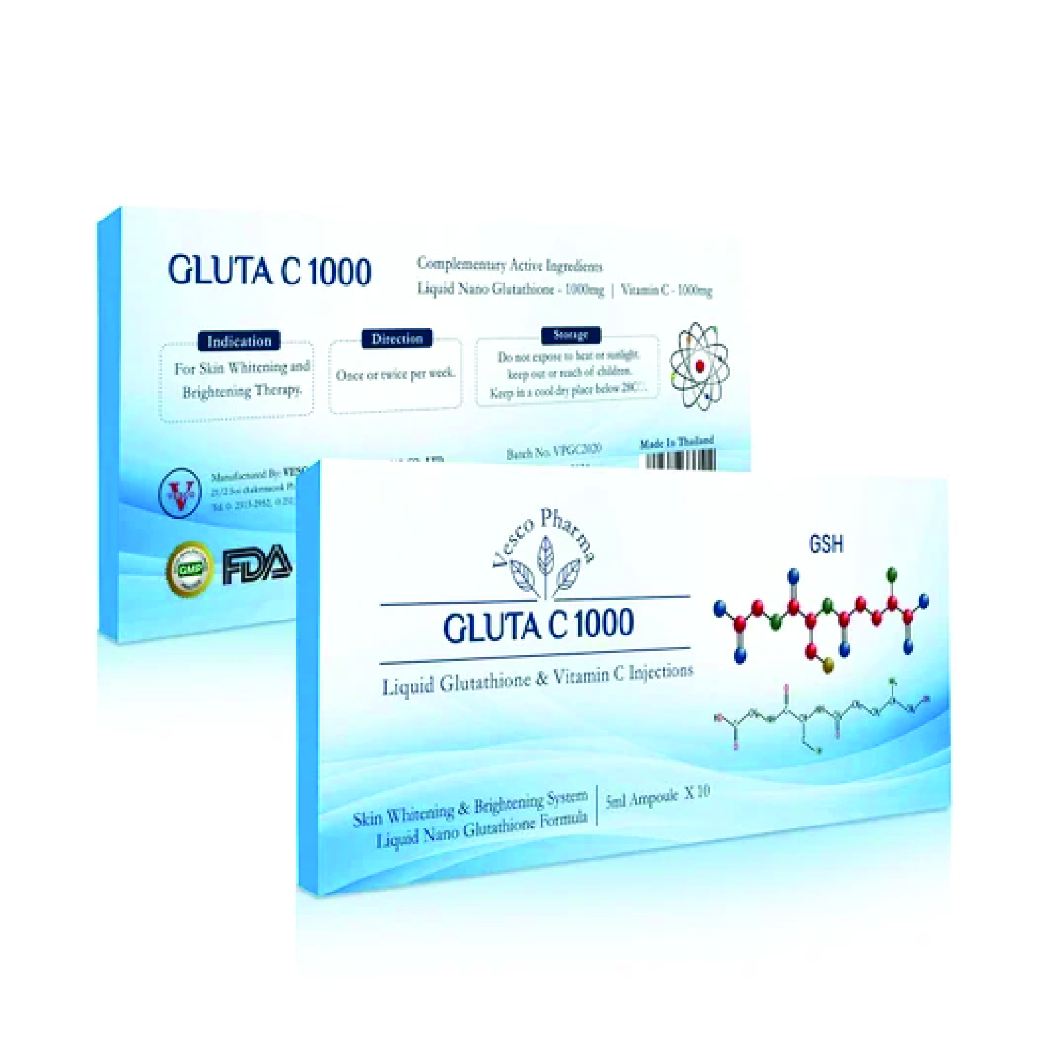 Vesco Pharma Gluta C 1000mg Liquid Glutathione & Vitamin C Injection [10 Sessions]