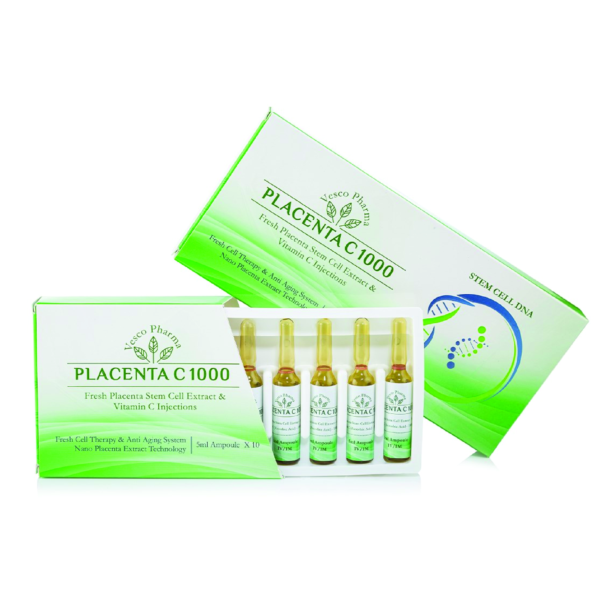 Vesco Pharma Placenta C 1000mg Fresh Placenta Stem Cell Extract & Vitamin C Injection [10 Sessions]